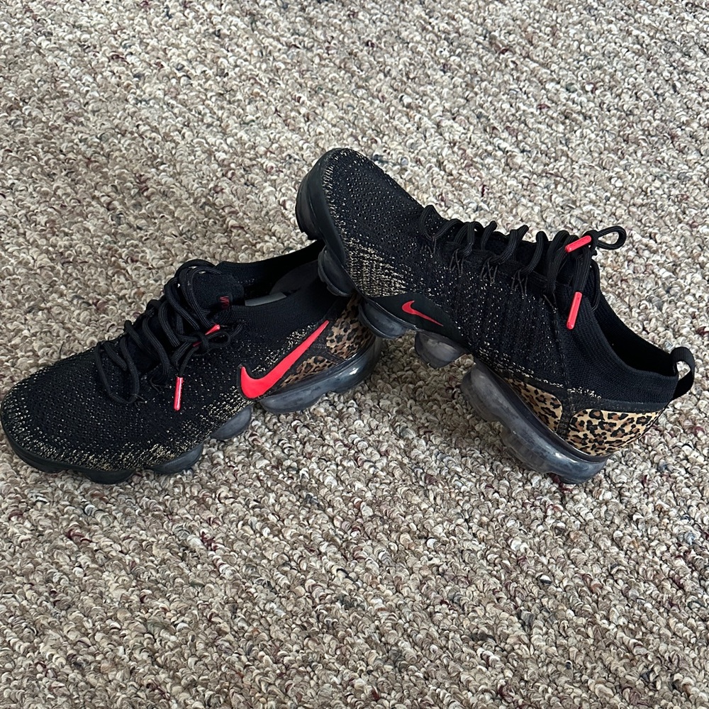 Nike Women's Black with Red Swoosh and Leopard Print Sneakers